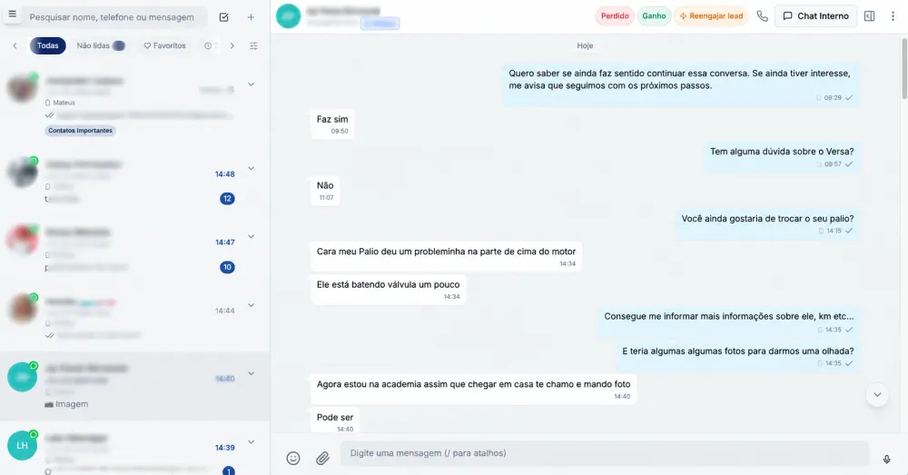 Chat multiatendente de WhatsApp e Instagram para loja de carros