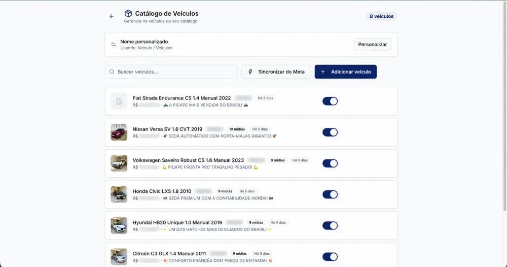 Estoque de carros integrado ao CRM